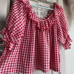 DOÉN SAMARA 🌺 Blouse, RARE Cherry Red Gingham, XL